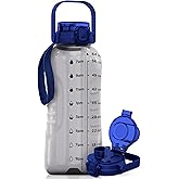 AQUAFIT 64 oz Water Bottle with Time Marker - 2in1 Straw & Chug Lid - BPA Free Big Water Bottle with Straw - Gym Water Bottle with Strap - Water Jug (64 Ounces, Clarity)