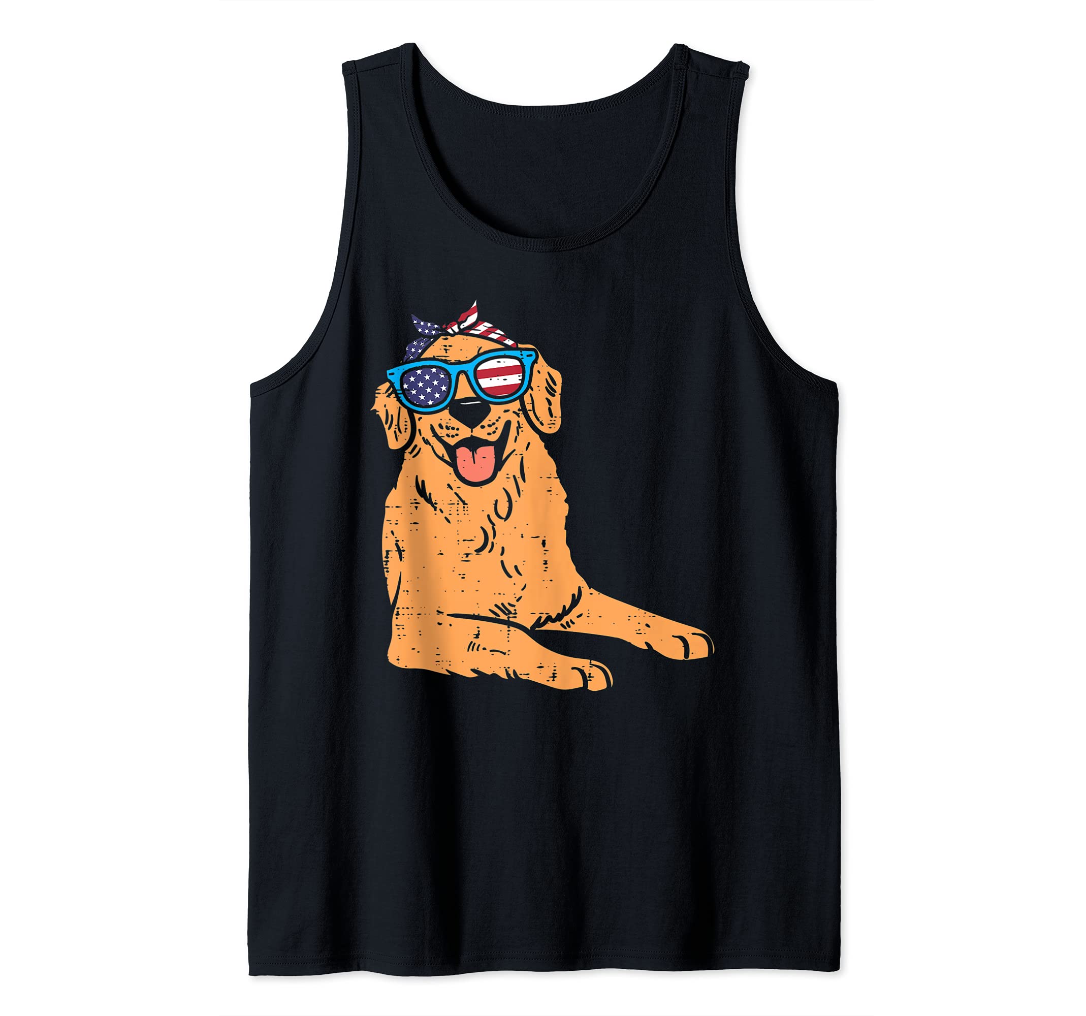 Bandana Golden Retriever American USA 4th Of July Fourth Dog Tank Top