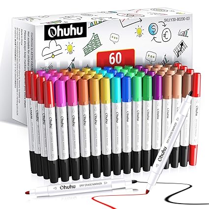 dry erase markers ohuhu 60 pack 15 colors low odor dual tips dry erase window marker pens for writing on white boards dry erase boards kids