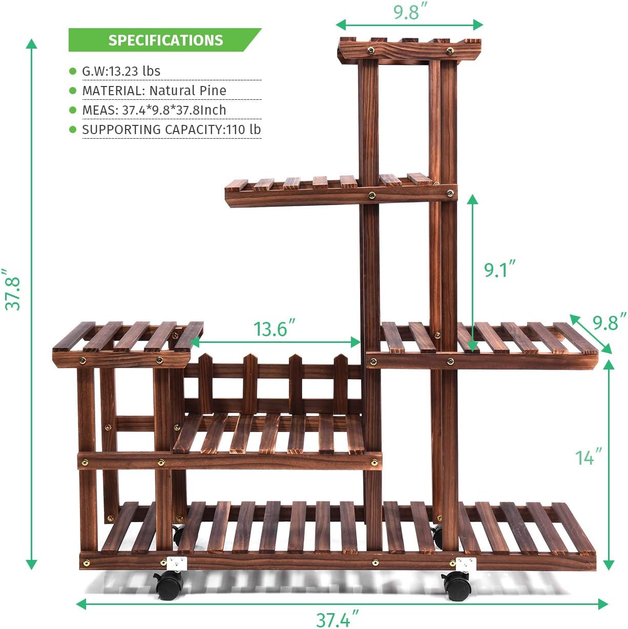 cfmour Wood Plant Stand Indoor Outdoor, Wooden Plant Display Multi Tier Flower Shelves Stands, Garden Plant Shelf Rack Holder Organizer in Corner Living Room Balcony Patio Yard (11-13 Flowerpots) : Garden & Outdoor