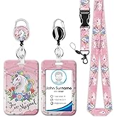 Cute Unicorn Magical Badge Holder Reel Lanyard, ID Card Badge Holder Retractable Name Tag Clips, Funny Nurse Teacher Office Student Gifts