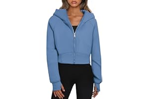 Womens Baggy Zip Up Sweaters Cropped Hoodies Casual Long Sleeve Tops with Pockets Oversized Sweatshirts Fall Clothes Outfits