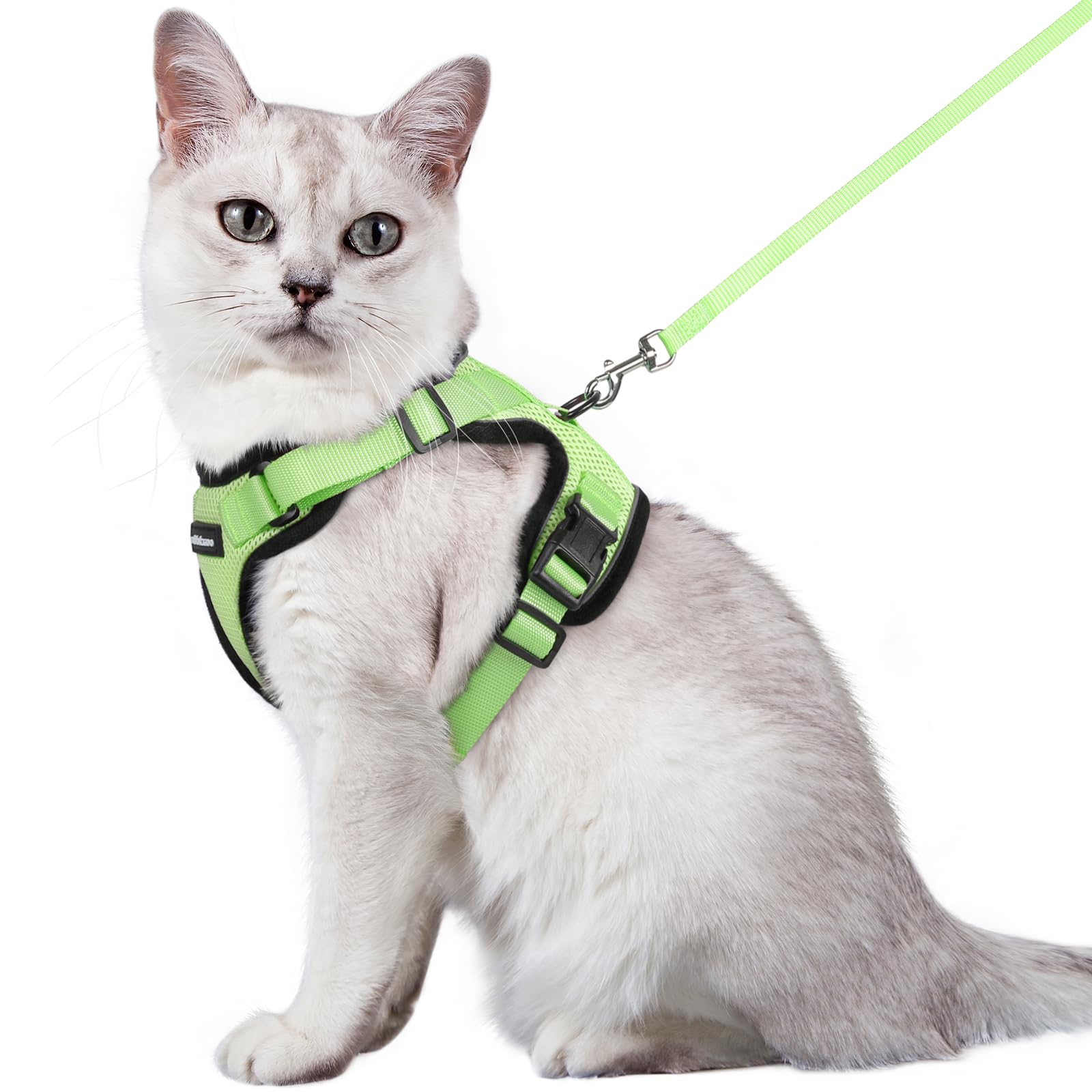 Photo 1 of rabbitgoo Cat Harness and Leash for Walking, Escape Proof Soft Adjustable Vest Harnesses for Cats, Easy Control Breathable Reflective Strips Jacket, Light Green, M