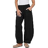 Athlisan Womens Corduroy Pants Wide Leg Cropped Barrel Baggy Elastic Waist Trousers with Pockets