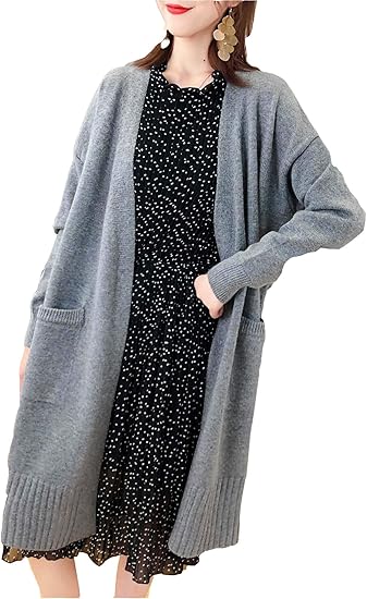 Amazon ケイミ Keimi ニットカーディガン レディース 秋冬 ニットアウター ロングコート ロングカーディガン ポケット付き 長袖 羽織 ゆったり 大きいサイズ オーバーサイズ グレー フリー カーディガン ボレロ 通販