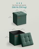 SONGMICS Storage Ottoman Foldable 30x30 cm Foot Rest with 22 L Storage Green view 3