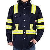 VATRENUS FR Shirt High Visibility Pearl Snaps7.5oz 100% Cotton CAT2 Flame Retardant Hi Vis Reflective Safety Shirt