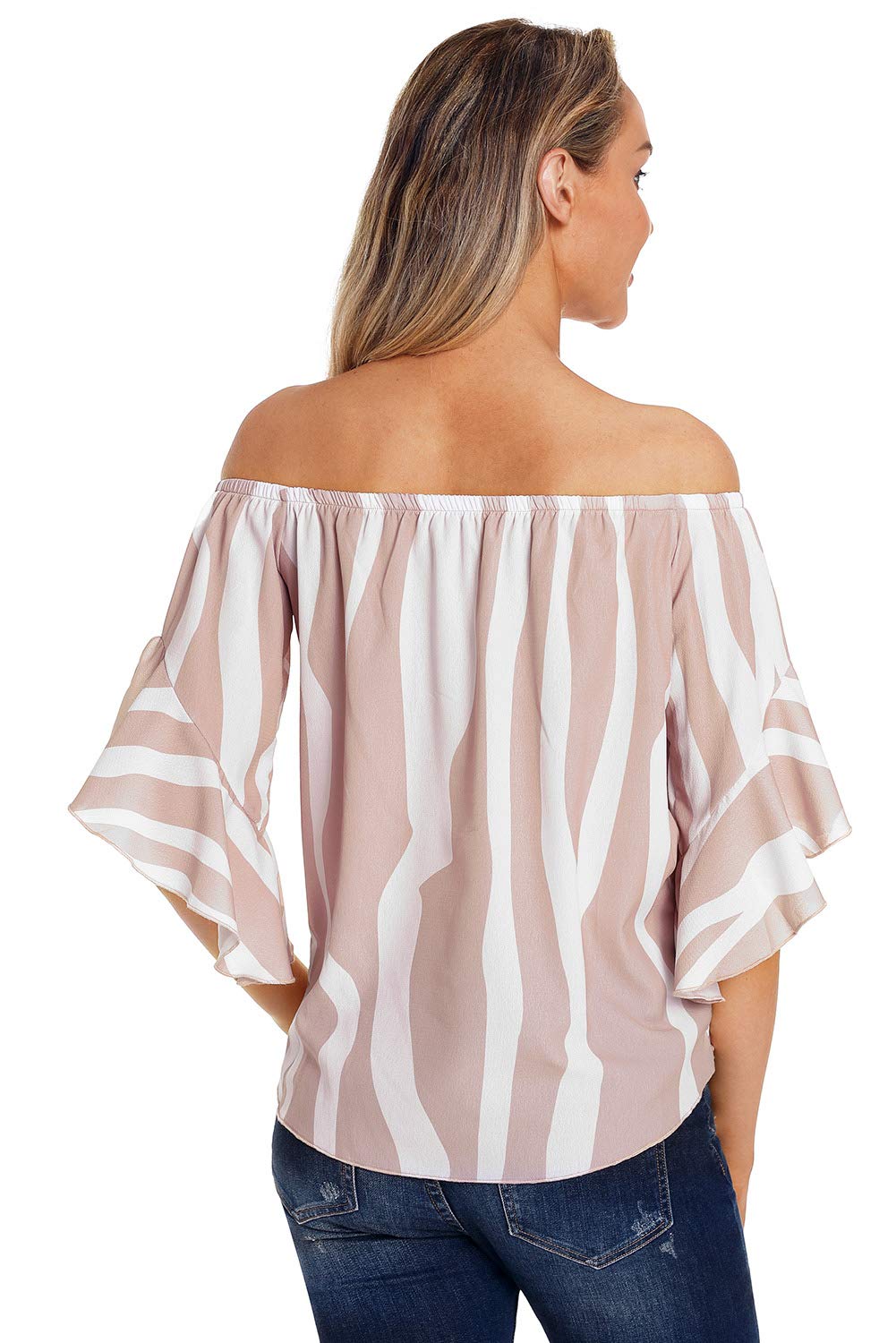 Women\'s Summer top Off-The-Shoulder Sexy Flared Sleeve Bow tie Casual Shirt (Purple, L)