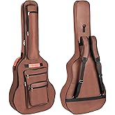 Bekith Acoustic Guitar Bag 40 41 42 Inches, 6 Pockets Guitar Case Waterproof Oxford Cloth Thick Sponge Pad, Dual Adjustable S