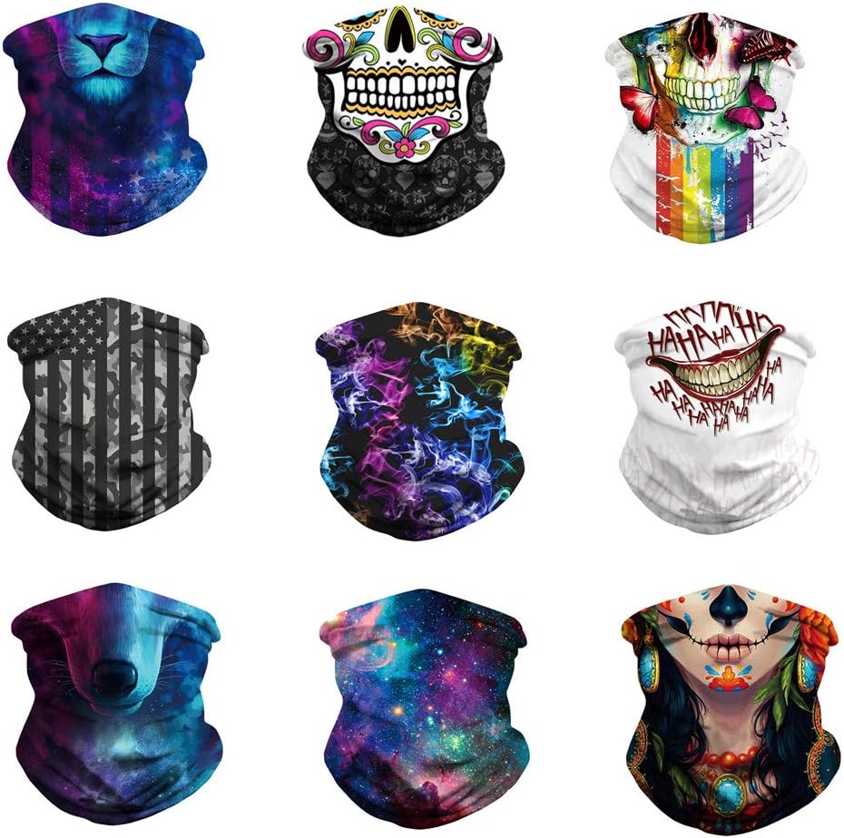 5PCS 3D Pattern Face Mask Bandanas for Dust, Outdoors, Sports. Unisex Balaclavas for Cycling Running, Anti Pollution Reusable Dust Mask for Kids Adults