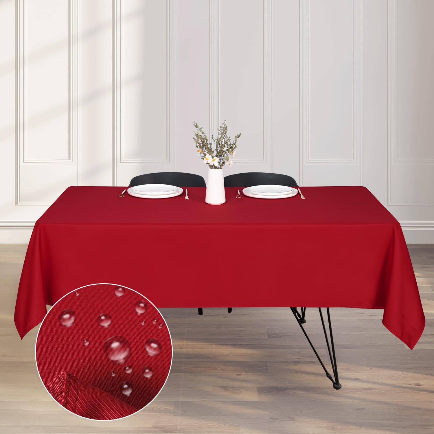 Kapwall Wipe Clean Table cloth - 54X110Inch (137X280cm) Waterproof Rectangle tablecloth, Polyester Outdoor Table cloth for 10 to 12 Seater Dining Table Cover for Kitchen.(Red)