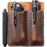 EDC Leather Pocket Organizer, Pocket Slip, Pocket Knife Pouch, EDC Carrier, with Pen Loop, Everyday Carry Organizers, Full Grain Leather. Chestnut.