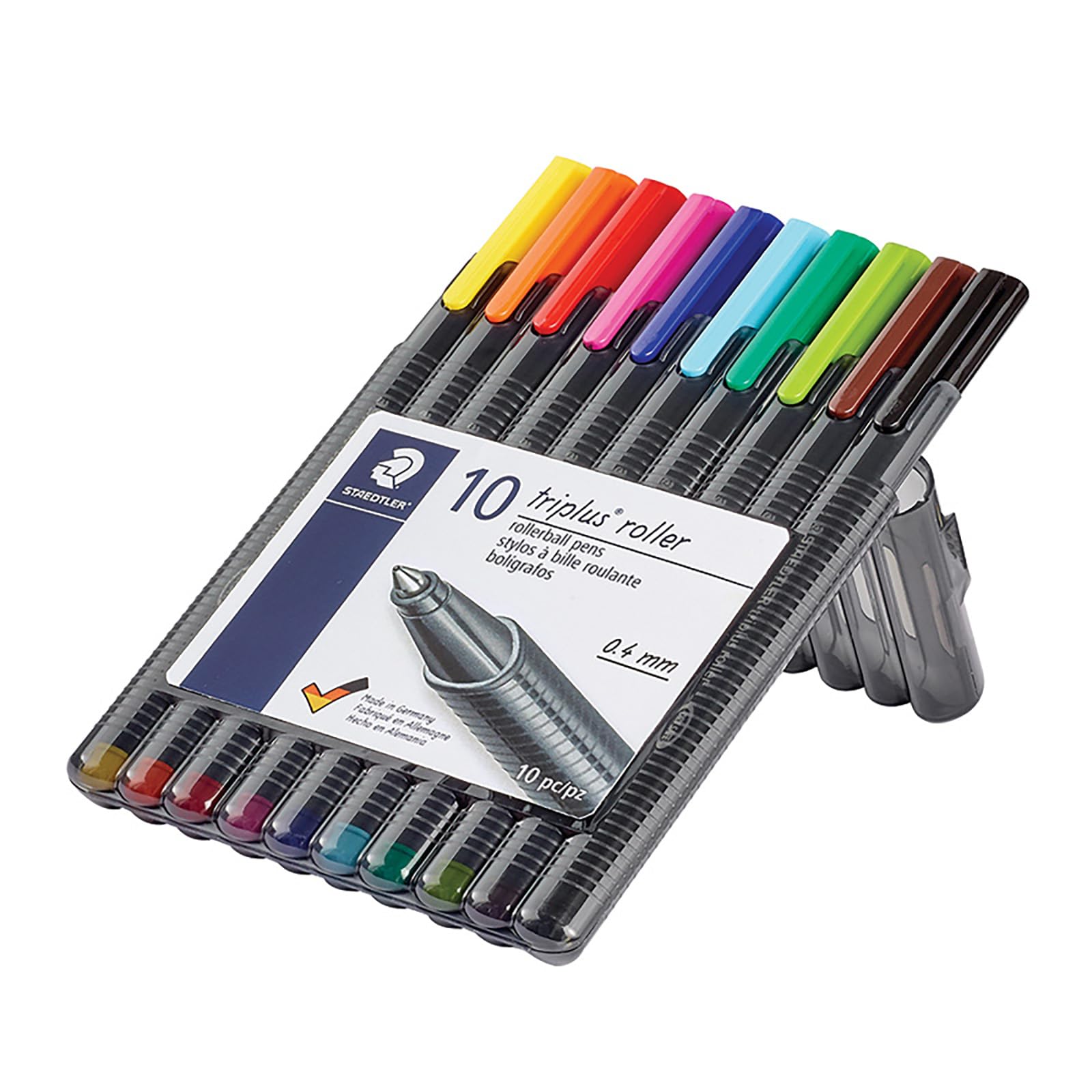 STAEDTLER Triplus Roller 403 SB10 Triangular Rollerball Desktop Box - Assorted Colours (Pack of 10)