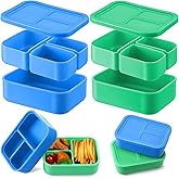 Baderke 2 Pcs Silicone Bento Box Lunch Box with 3 Compartments Leak Proof Lunch Container for Microwave Freezer and Dishwasher(Light Blue, Light Green)