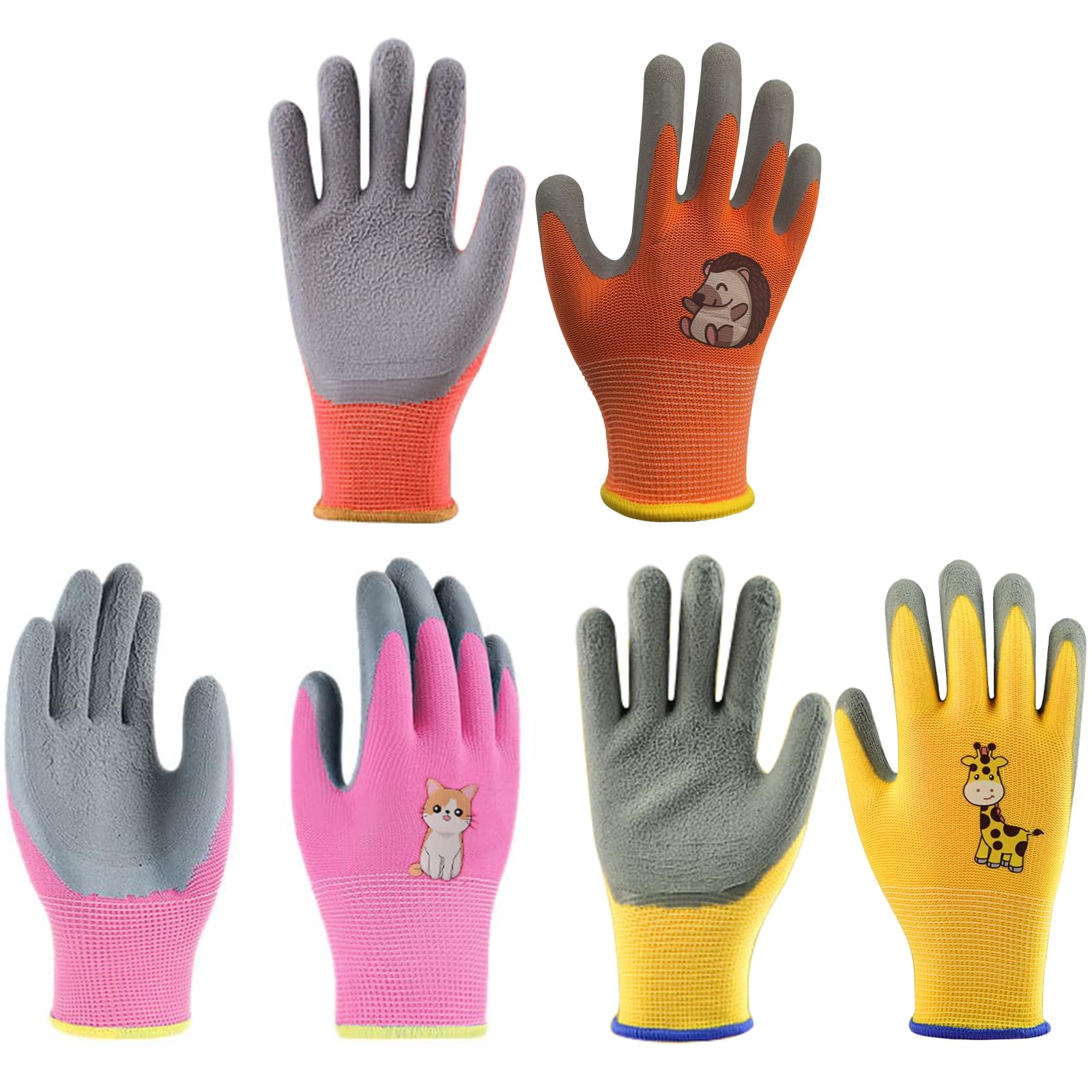 CubePlug Girls and Boys 3 Pairs Kids Gardening Gloves for Age 4-11, Non-Slip, Kids Gardening Work Gloves,Foam Rubber Coated Gardening and Work Gloves (Orange+Yellow+Pink, Age(7-11))