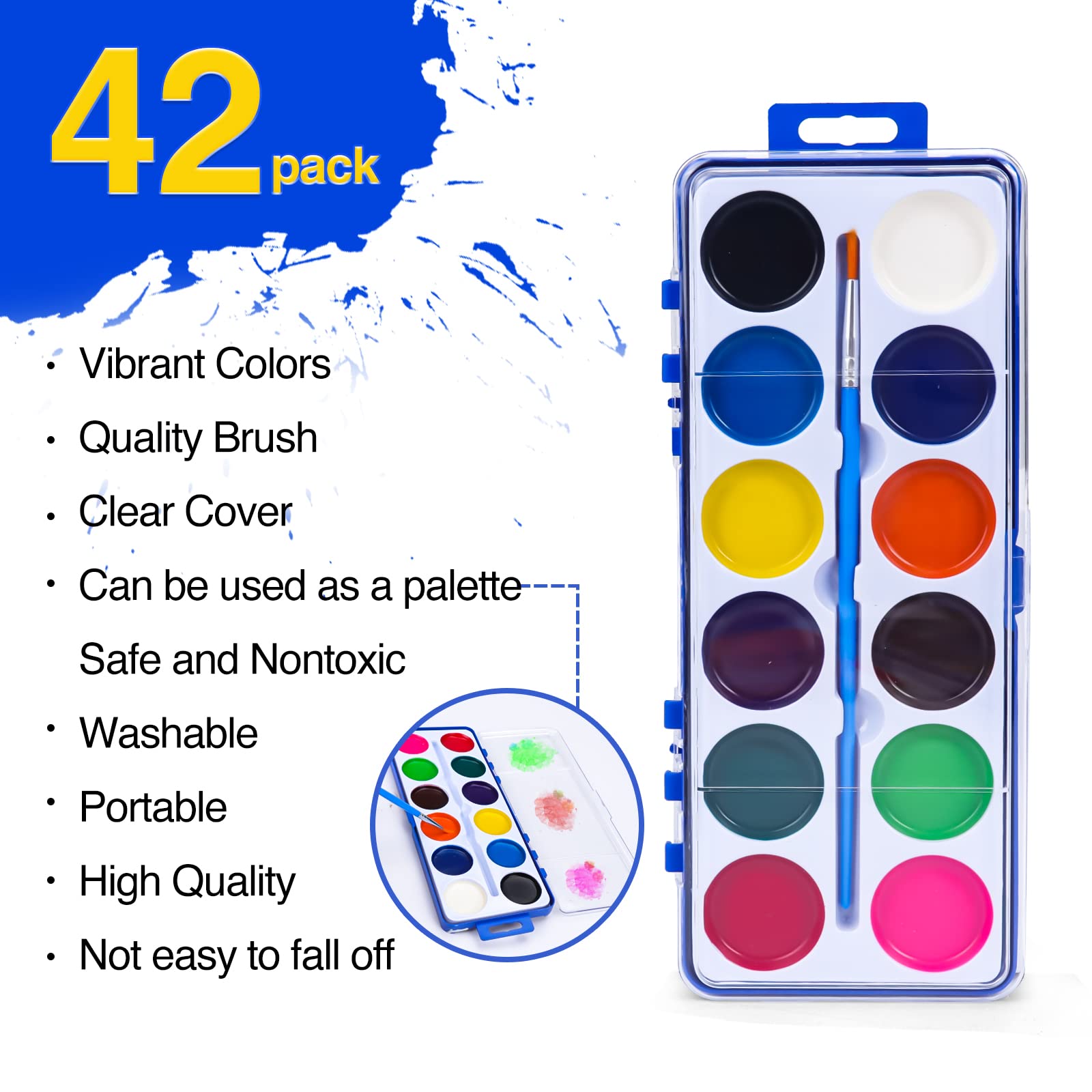 42 Pack Watercolor Paint Set for Kids, 12 Colors Watercolors Paints with Paint Brush, Kids Watercolor Paint Set for Party Favor, Classroom.