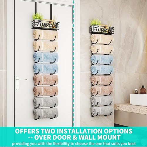Bathroom Towel Bar Over The Door Towel Storage Rack HapiRm 9-Tier