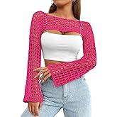 Mincib Womens Crochet Shrug Y2K Hollow Out Bolero Shrug See Through Cropped Knit Sweater Top