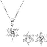 EleQueen Women's Snowflake Necklace and Earrings Set, Cubic Zirconia Frozen Flower Drop Jewelry for Holiday/Christmas/Winter