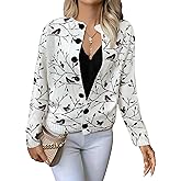 Women's Printed Crew Neck Long Sleeve Cardigan - Animal & Floral Pattern Button-Down Sweatshirt for Casual Daily Wear