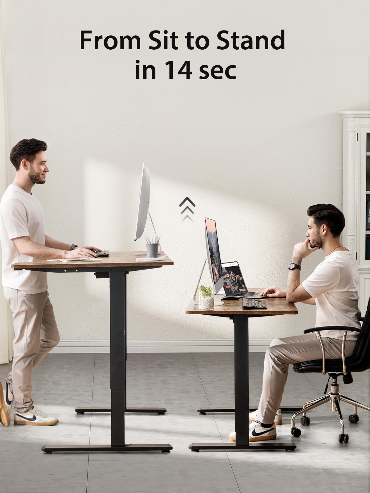 Marsail L Shaped Electric Standing Desk, 55x34 Inch Standing Desk Adjustable Height with Headphone Hook, Large Computer Desk Sit Stand Desk for Home Office Sturdy Writing Workstation, Vintage