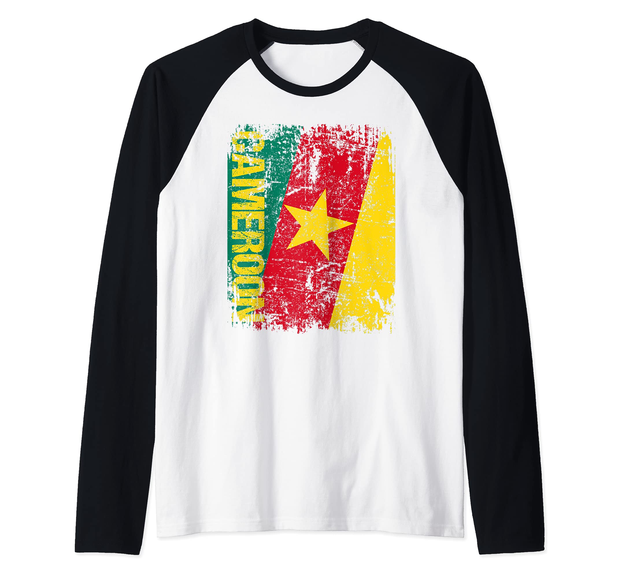 CAMEROON Flag Vintage Distressed CAMEROON Raglan Baseball Tee