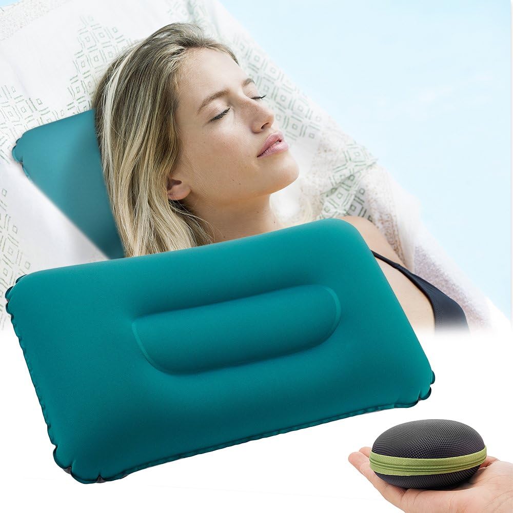 XHJD Camping Inflatable Pillow Portable Outdoor Compressible Ultralight Air Pillow Neck and Lumbar Support for Outdoor Hiking Travel Backpacking Airplane Car Office