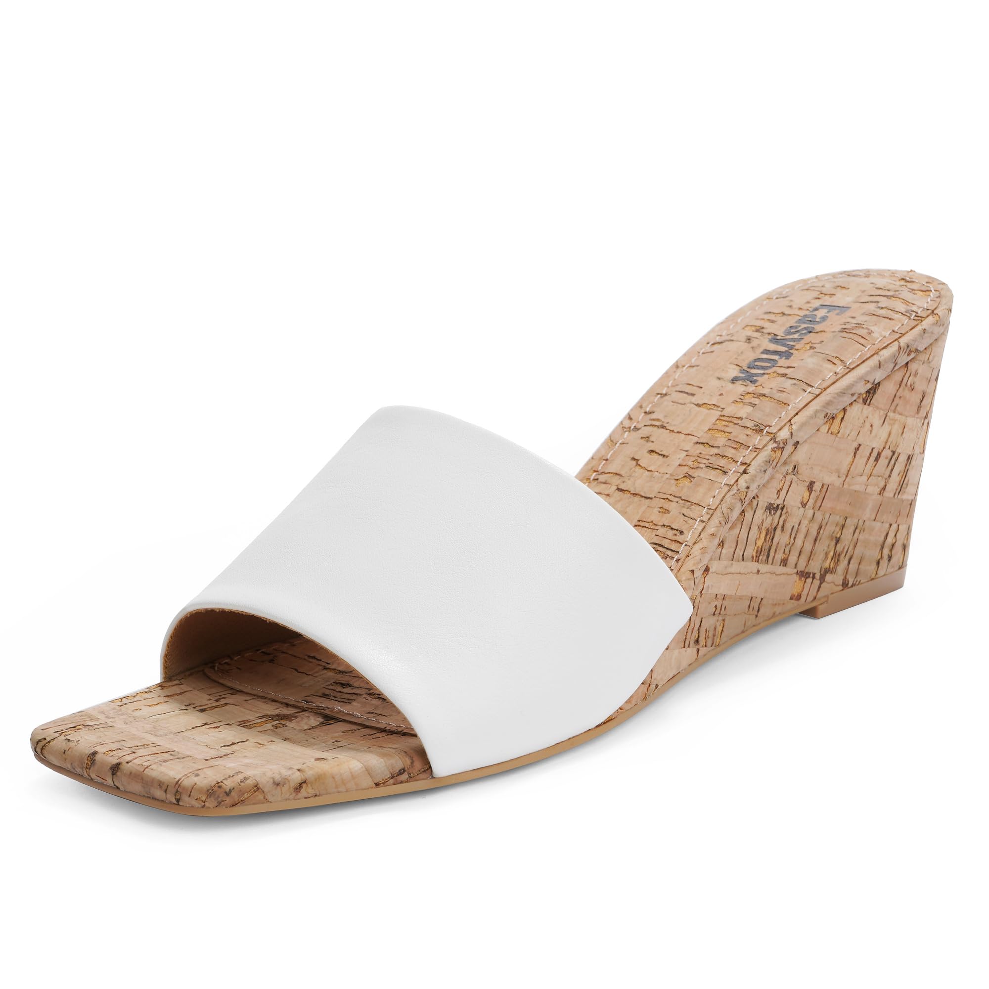 Easyfox White Sandals for Women Open Toe Wedge Heels Slip on Mules Heeled Summer Dress Sandals Size 7