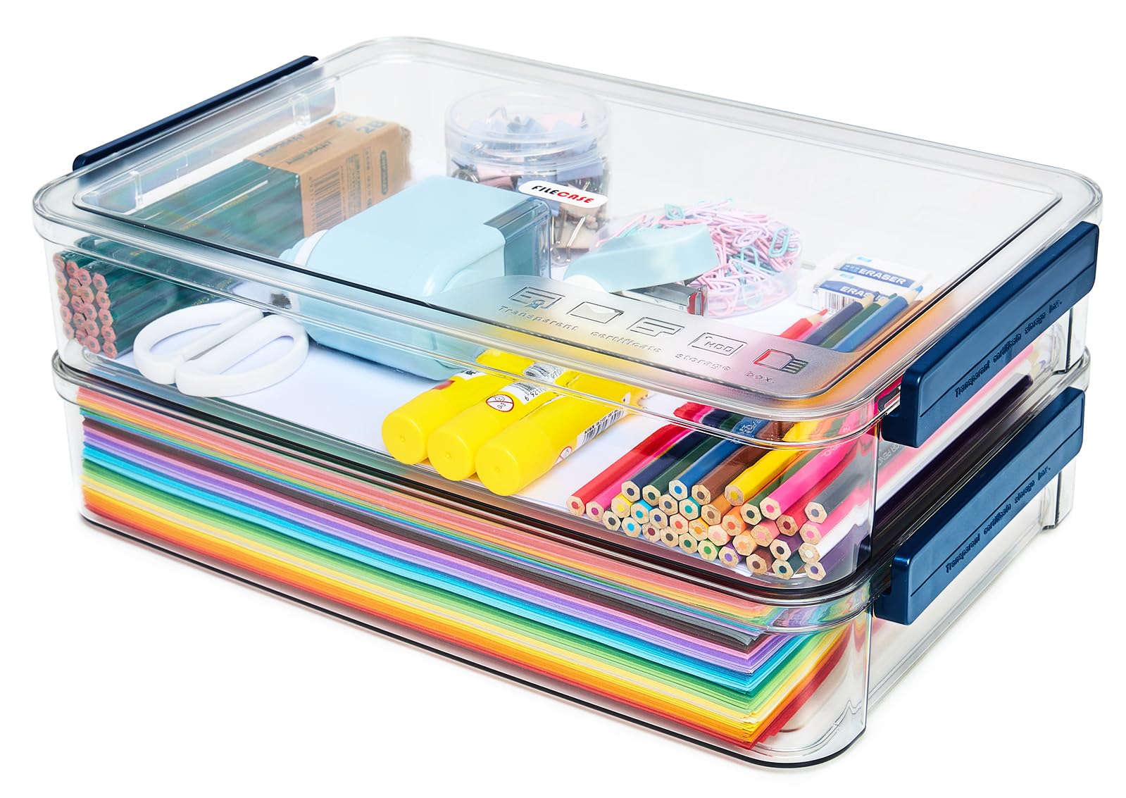 Photo 1 of CATOOMUU 2 Pcs 5.5qt 9 x 13 Plastic Portable Project Case With Snap-Tight Latch Clear Stackable Storage Box With Lids Organizer Container For A4 File Photo Documents Scrapbook Craft Art Supplies