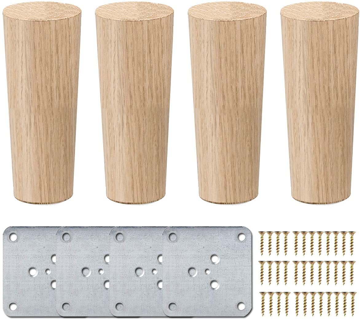 16 inch / 40cm Wooden Furniture Legs, La Vane Set of 4 Solid Wood Cone Shaped Furniture Replacement Feet with Mounting Plate & Screws for Sofa TV Cabinet Bed Dining Table