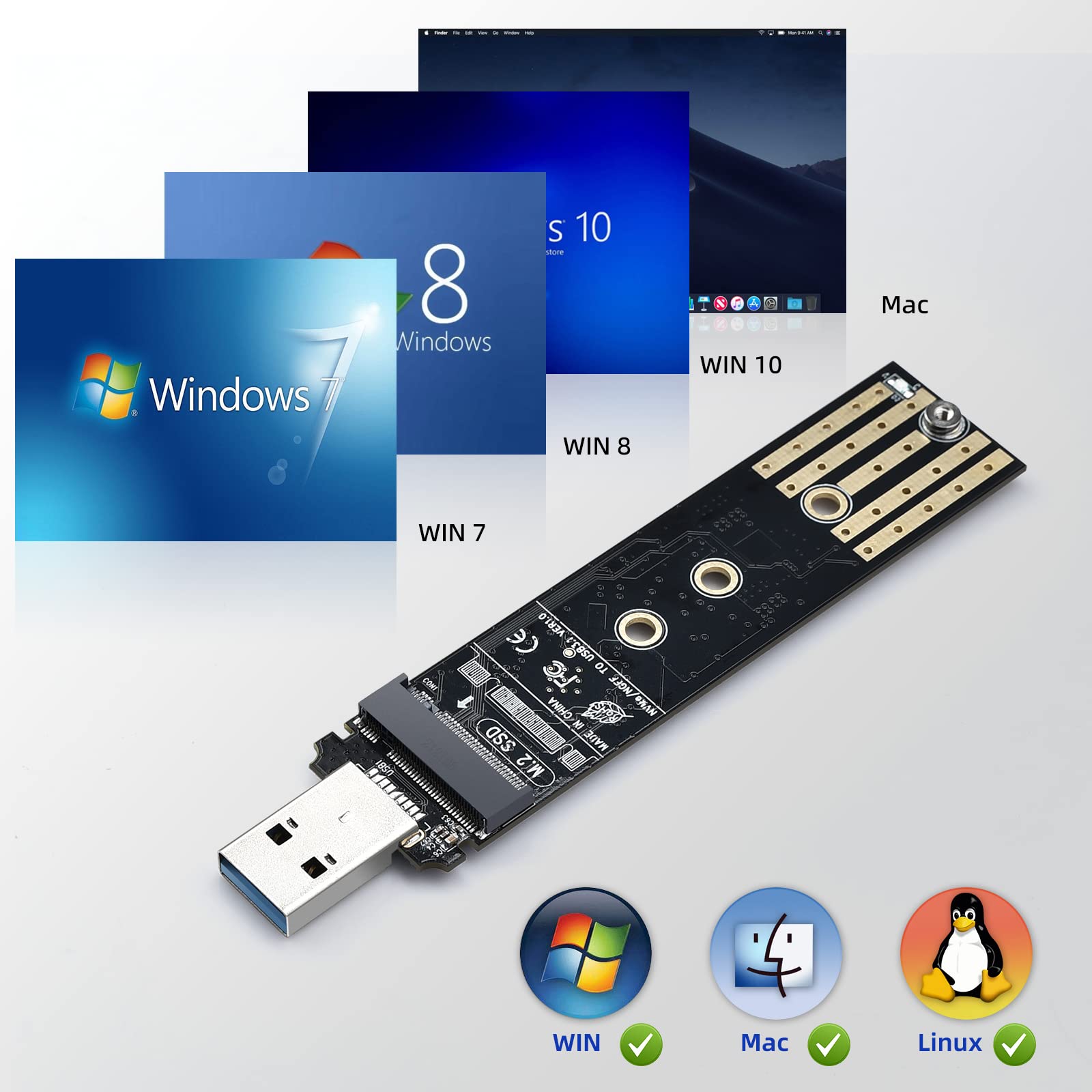 ELUTENG M.2 to USB Adapter Dual Protocol M.2 NVME SATA Hard Drive USB3.1 Gen2 10Gbps USB to NVME PCI-E SSD Reader M Key & B+M Key Max 4TB Support UASP for 2280 2260 2242 2230 SSD Enclosure