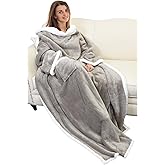 Catalonia Sherpa Wearable Blanket with Sleeves Arms, Comfy Sleeved TV Wrap Blanket, Large Snuggly Throw for Women and Men, Gift for Her
