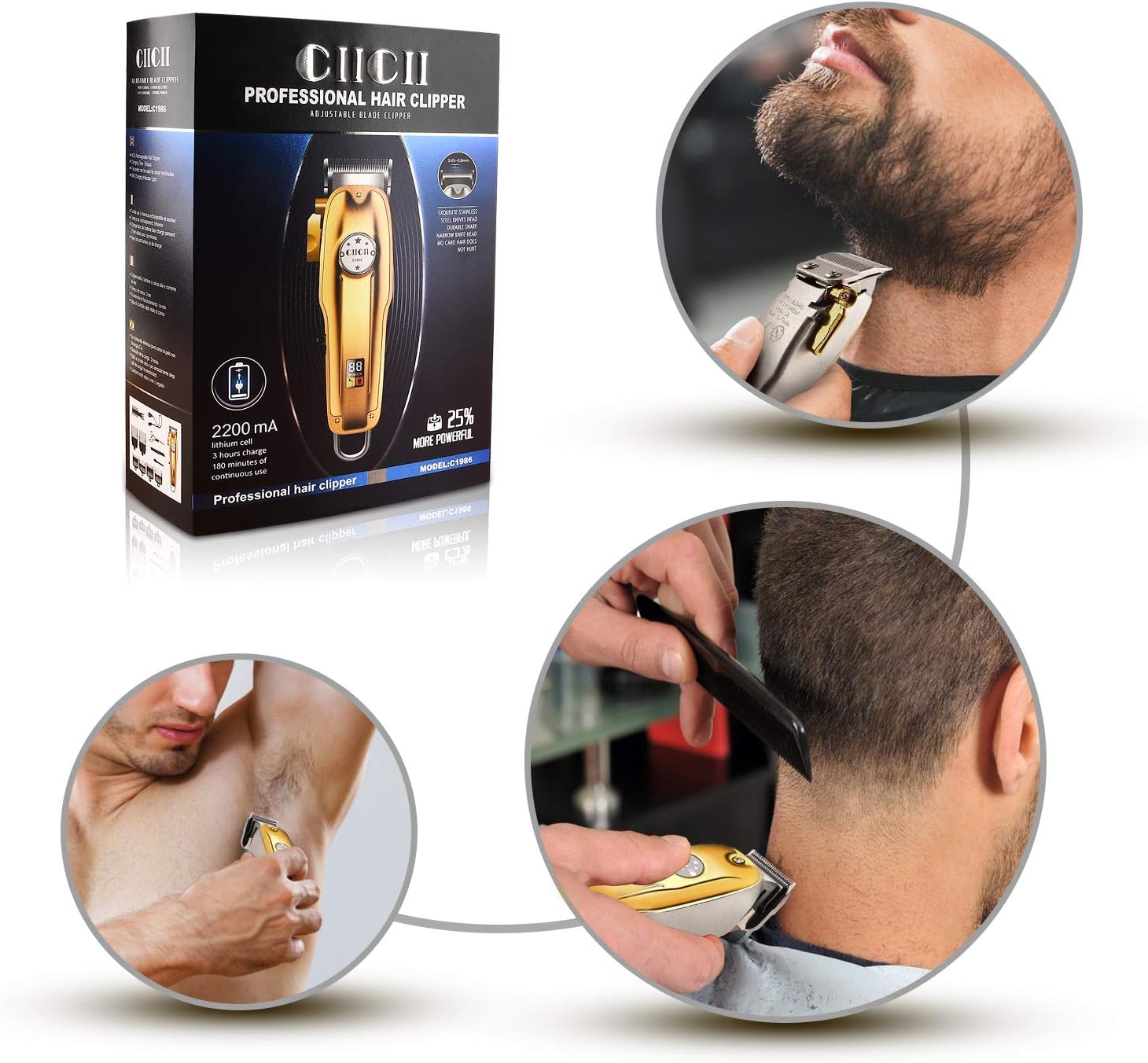 Cordless Hair Clippers for Men, CIICII Professional Hair Trimmer Set (12Pcs USB Rechargeable Adjustable LCD Display Hair Beard Cutting Grooming Trimming Haircut Kit) for DIY Home Barber Salon: Health & Personal Care