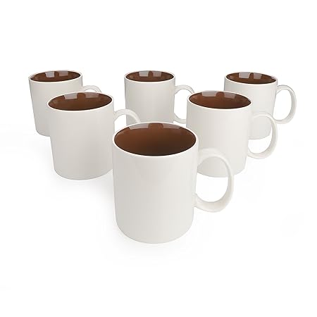 Kaffeebecher 6-teilig Set aus Porzellan, 500 ml Kaffeetassen von Panbado, Braun + Creme