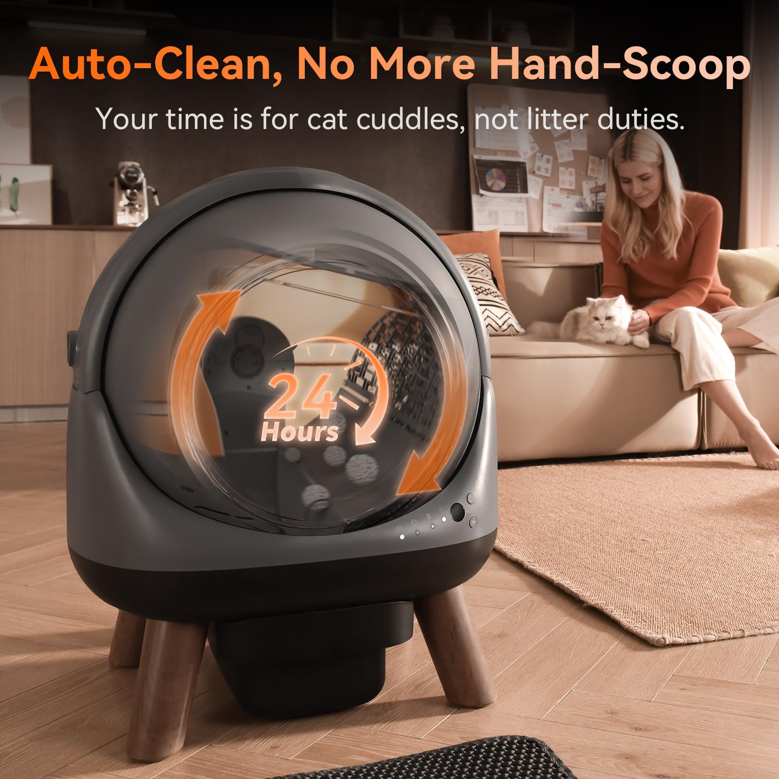 Self Cleaning Litter Box for Multiple Cats, G1 Automatic Cat Litter Box, Self-Cleaning Robot with Smart APP Control and Health Monitoring, Includes 2 Roll Trash Bag and Litter Mat, Grey