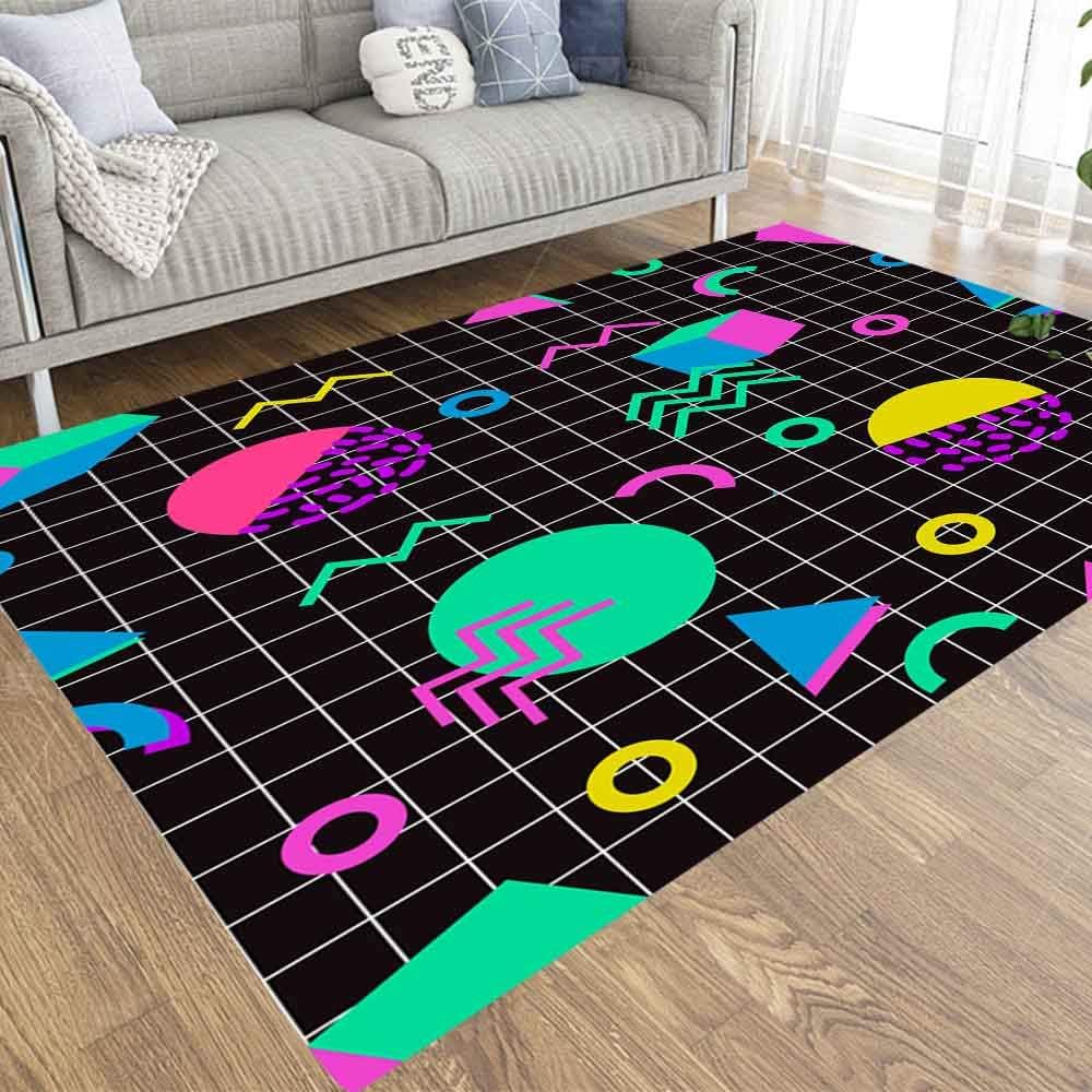 ROOLAYS Creative Pattern with Geometric Shapes in Style Neon Colors Background Printing Poster Party Summer Print Textile Design Card for Kitchen,Living Room,Dorm Decoration Printing 5x7 Area Rugs