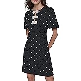 Karl Lagerfeld Womens Puff Sleeve Bow Detailed A-line Mini Dress