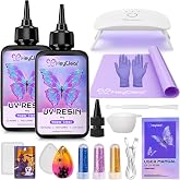 HeyClear UV Resin Kit with Light, Molds 200g Clear UV Epoxy Cure for Crafts | Crystal Clear and Hard UV Resin Glue with UV Lamp Fast Curing for Beginners Crafting, Jewelry Making, DIY Craft Decorations
