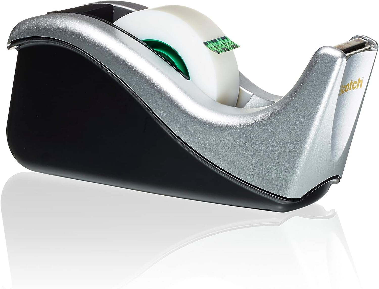 Scotch Tape Dispenser in Silver with 1 Roll of Scotch Magic Tape 19mm x 33m - Ideal For School, Home And Office