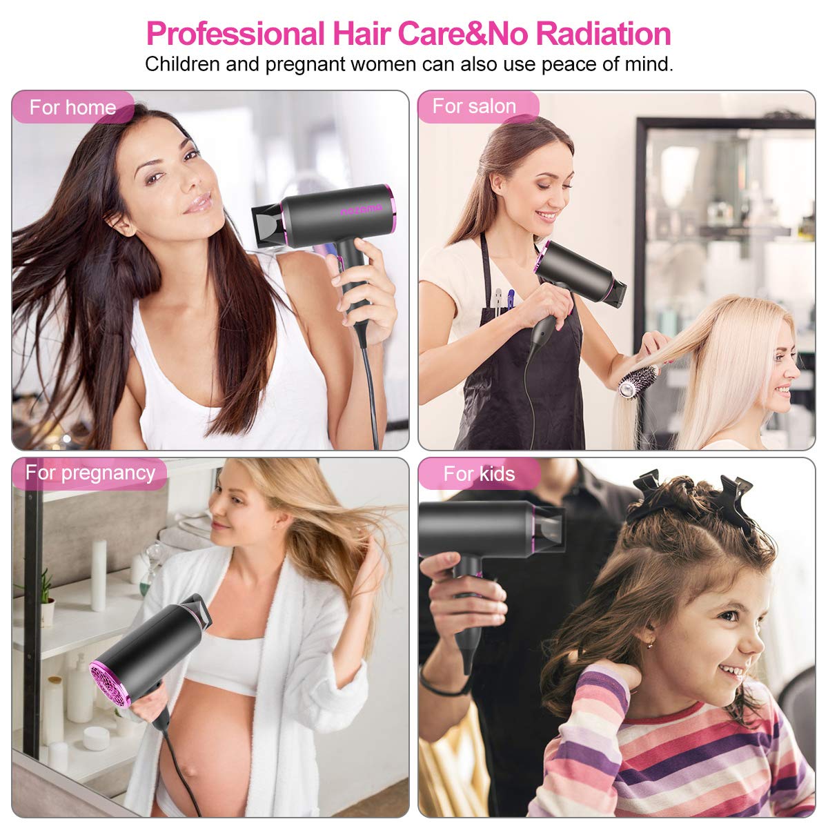 Ionic Hair Dryer, Nozama 1800W Professional Hair Blow Dryers with 3 Heat Settings, 2 Speed, 3 Cool Settings,2 Concentrator Nozzles, Fast Drying Blow Dryer for Home, Travel, Salon and Hotel: Beauty