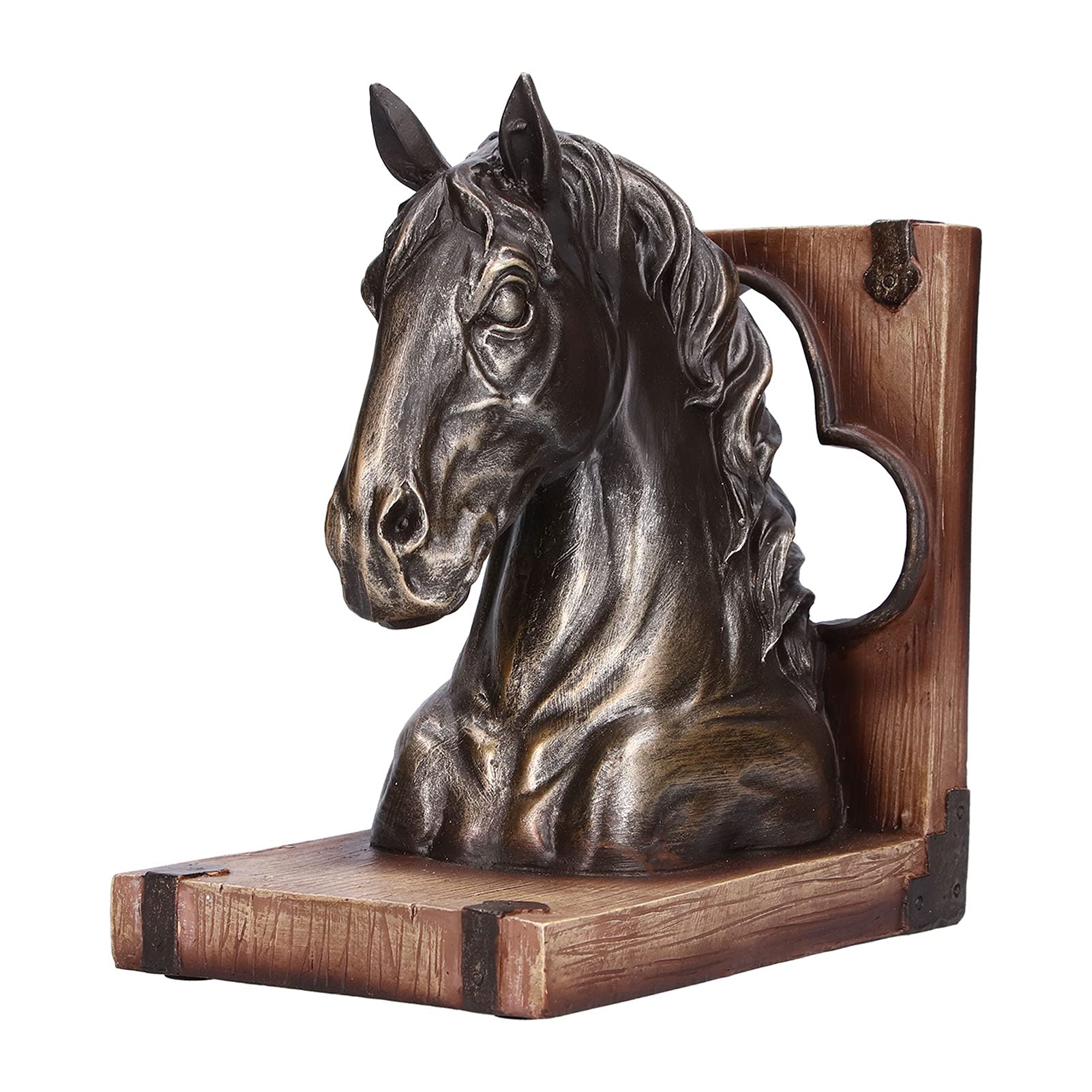 Tomotato Horse Head Sculpture Resin Horse Book Stand Horse Bookend Multifunctional Horse Ornament Decorative Animal Horse Head Home Store Decoration (Bronze)