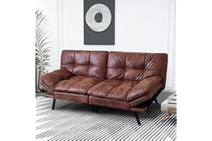 IULULU Sofa-267 Convertible Sleeper Couch Daybed with Adjustable Armrests for Studio, Apartment, Office, Small Space, Compact Living Room, Brown