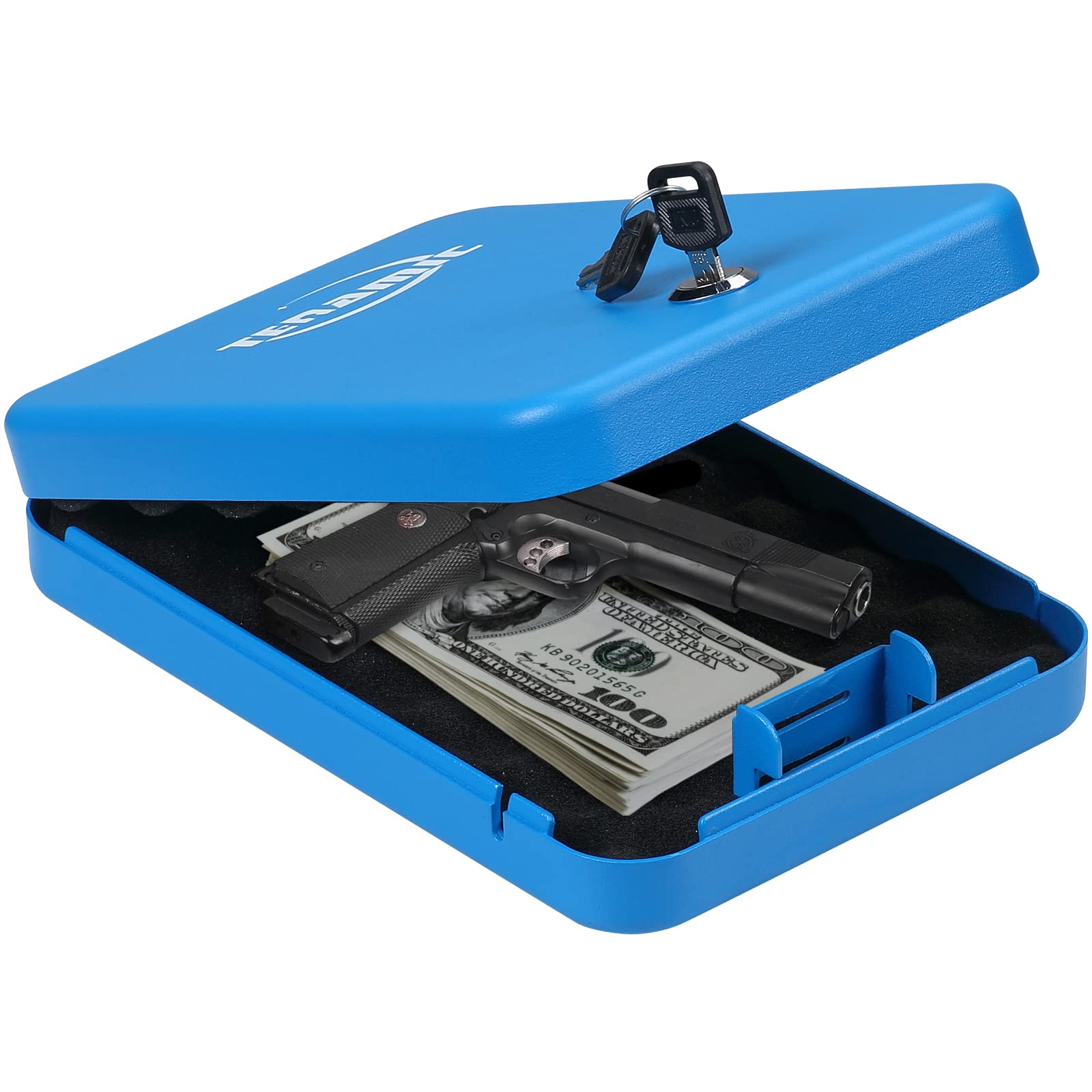 Photo 1 of Tenamic  Safe, Portable Travel Gun Safe, Solid Steel Handgun Lock Box for Home Hotel, Gun Safes for Car, Blue