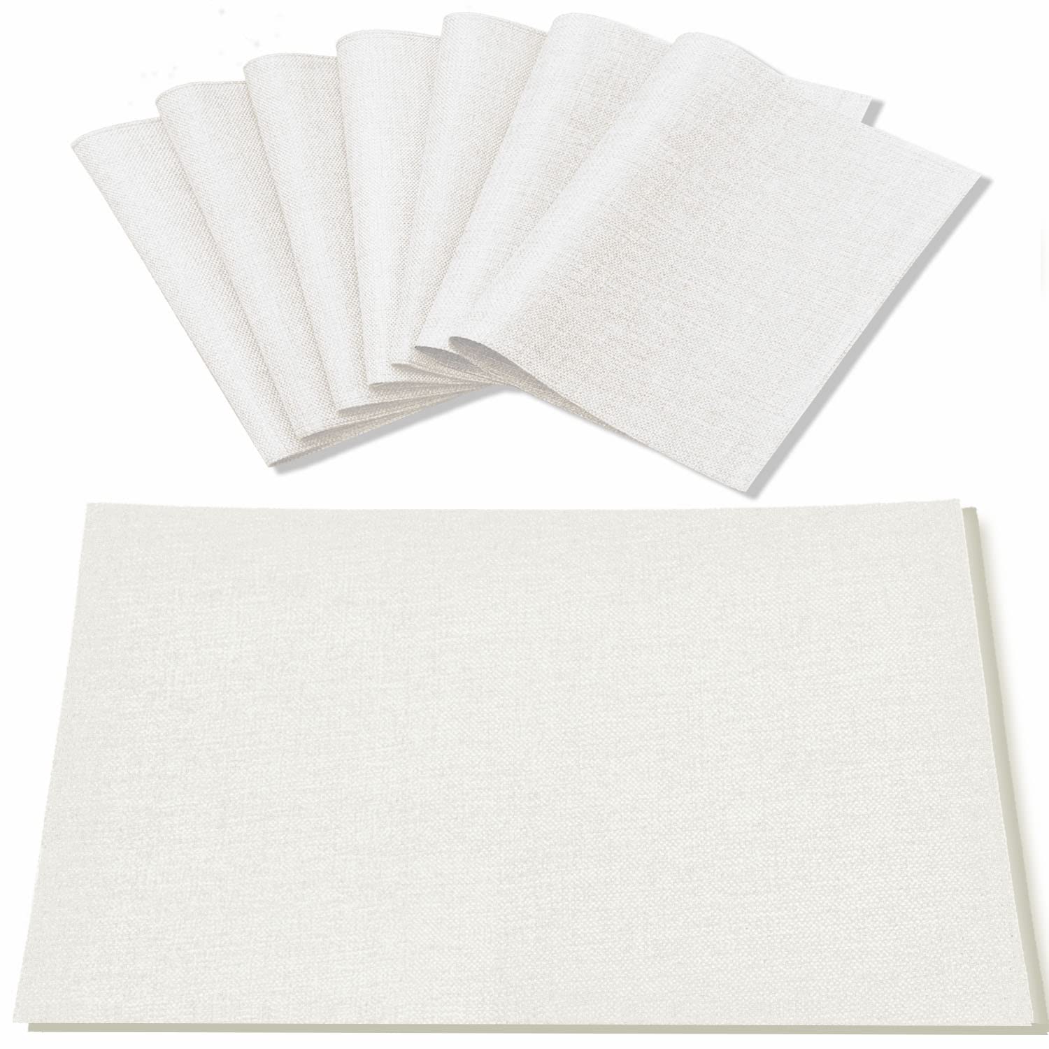 Rinpon Linen Placemats Set of 8, Machine Washable, Heat Resistant, Wrinkle Free, Thick Polyester Kitchen Place Mats for Dining Table (White)