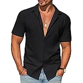 Runcati Mens Button Down Cotton Shirt Short Sleeve Casual Linen Untucked Shirts Summer Beach Vacation Tops