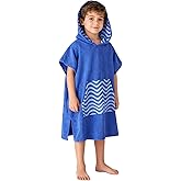 MissShorthair Towel Poncho for Kids, Hooded Beach Towel for Girl&Boy, Surf Poncho Swim Changing Robe Microfiber Bath Towel 7-10 Years Blue Stripes