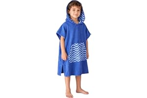MissShorthair Towel Poncho for Kids, Hooded Beach Towel for Girl&Boy, Surf Poncho Swim Changing Robe Microfiber Bath Towel 3-6 Years Blue Stripes