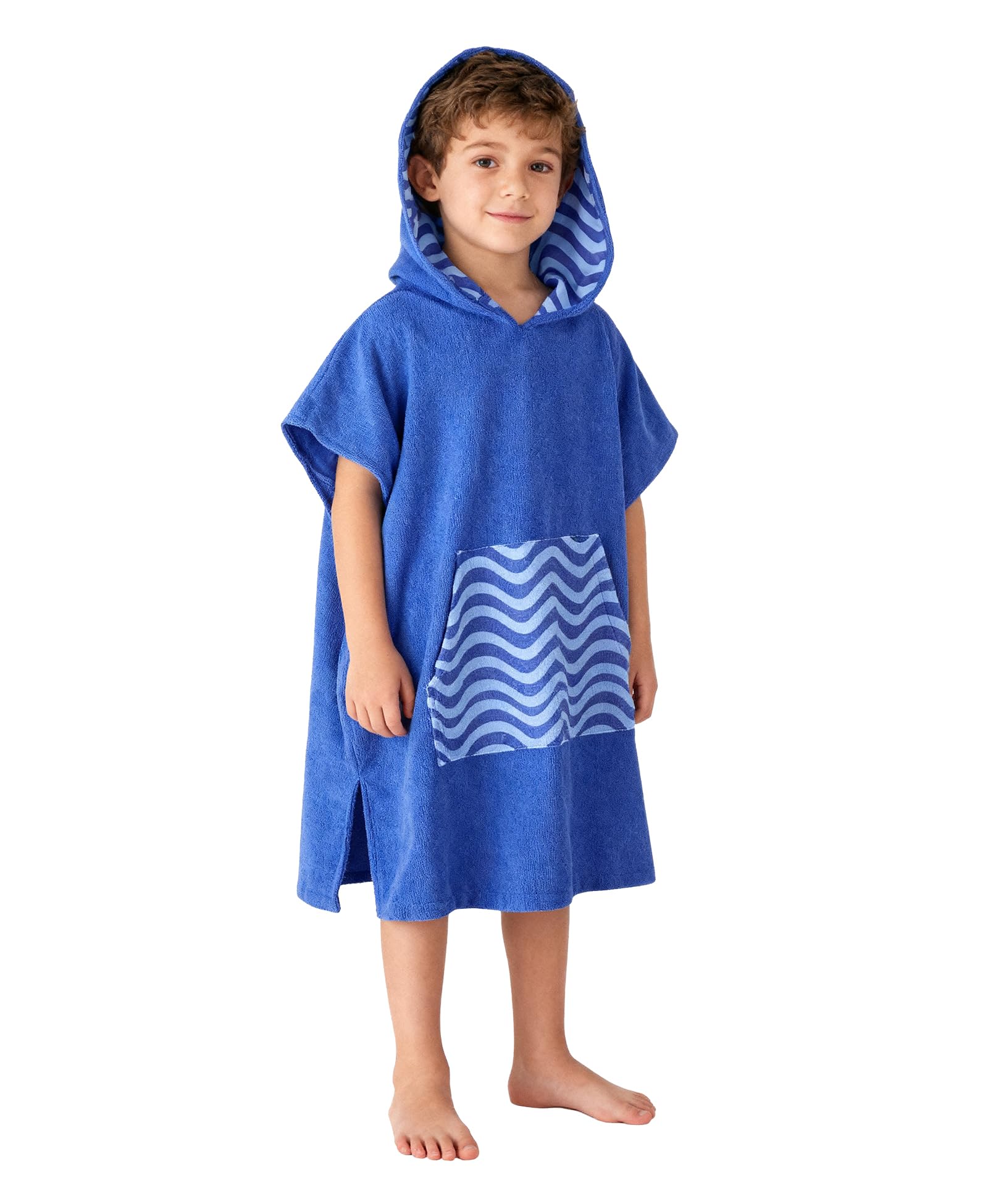 Photo 1 of MissShorthair Towel Poncho for Kids, Hooded Beach Towel for Girl&Boy, Surf Poncho Swim Changing Robe Microfiber Bath Towel 3-6 Years Blue Stripes