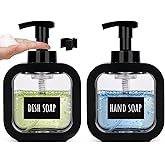 Segbeauty 10.1oz Black Foaming Soap Dispenser, 2pcs 300ml Square Refillable Dish Soap Foam Dispenser for Kitchen Cleaning, Empty Bathroom Shampoo Body Wash Foam Soap Pump Bottles with Pump Stickers