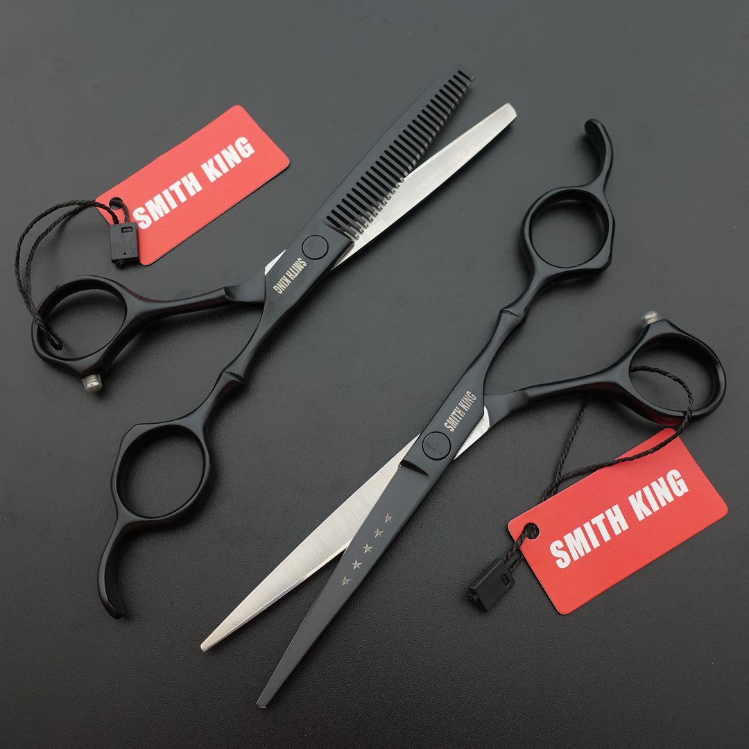 6.0 Inches Professional hair cutting thinning scissors set with razor (Black) : Beauty